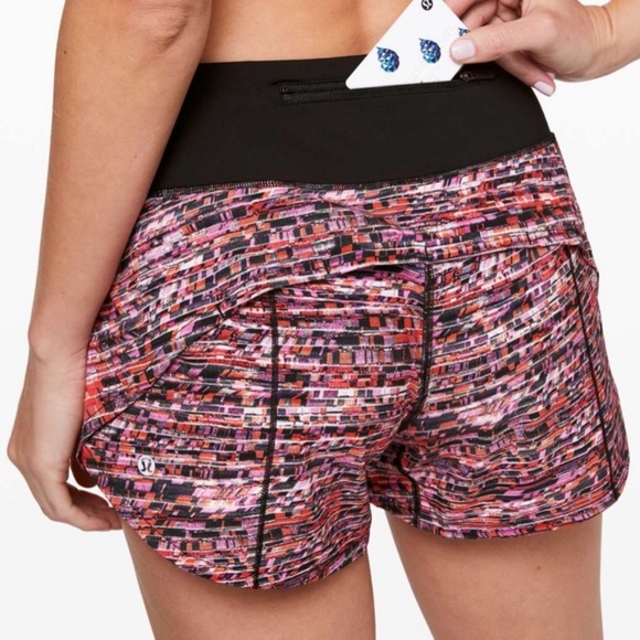 🔥LULULEMON SPEED UP SHORT 4”-FLASH PLEAT ORANGE MULTI/BLACK-10🔥